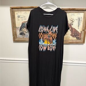 Western Long Live Cowboys Black Graphic T-Shirt Dress